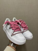 Nike Air Force 1 Custom White Rope Laces Pink Off Swarovski Glitter Strass Rosa Silver