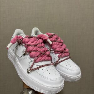 Nike Air Force 1 Custom White Rope Laces Pink Off Swarovski Glitter Strass Rosa Silver